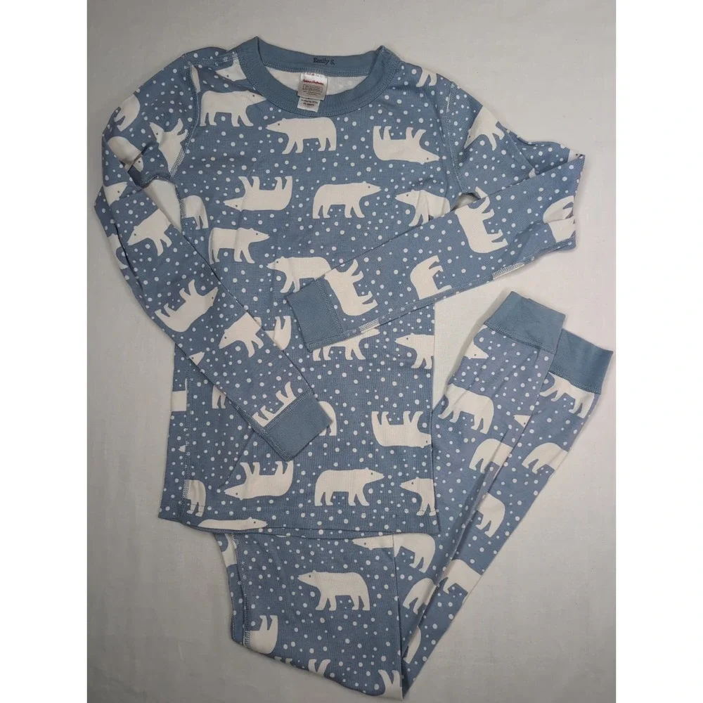Hanna Andersson US 12 Snowy Polar Bear 2pc pajama set Blue White Organic Cotton